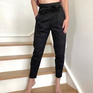 Anthropologie Cartonnier Kingsley Bow Tie Belt Black Ankle Trousers Pants Size 2